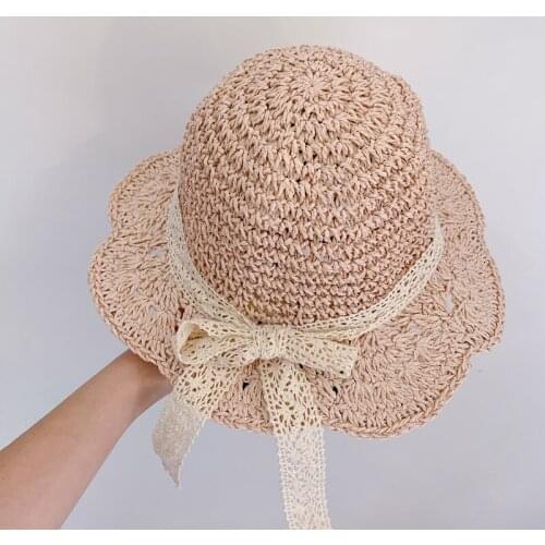 2021 Summer Straw Hats for Baby Girls Breathable Lace Cap Bow Beach Sun Hat Wide Brim Kids Travel Sunscreen Hat Sombreros De Sol