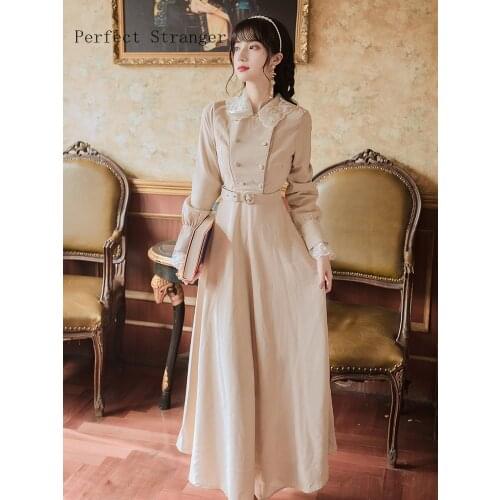 2021 Autumn Winter New Arrival Hot Sale Retro Peter Pan Collar Doule Breasted Women Long Dress High Quality