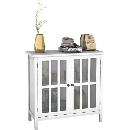 Costway Storage Buffet Cabinet Glass Door Sideboard Console Table Server Display White