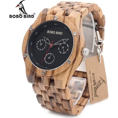 BOBO BIRD Watch Men relogio masculino Wooden Watches Mens 2020 Brand Luxury Zebra Wood Band Quartz Watch Wooden Gift Clock Box
