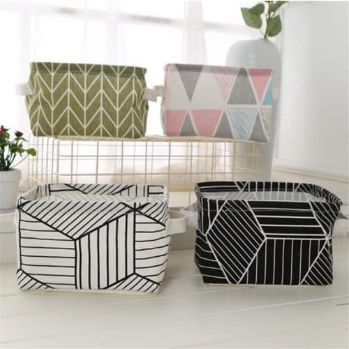 Fashion Plaid Geometric Print Jewelry Cosmetic Stationery Organizer Case Newest Nordic Style Brief Linen Desk Storage Box Holder