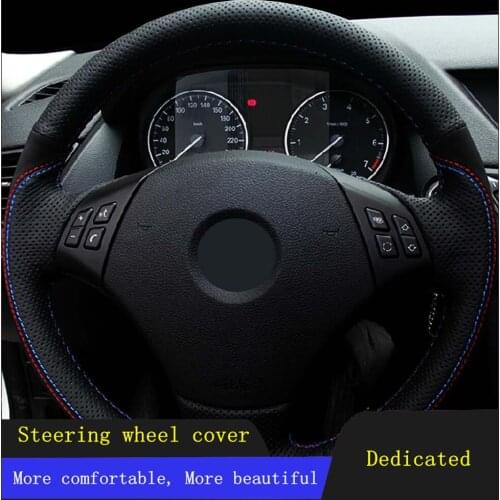 DIY Car Steering Wheel Covers Black Hand-stitched Soft Genuine Leather For BMW E90 320 318i 320i 325i 330i 320d X1 328xi 2007