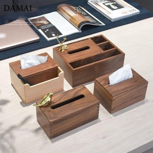 Black Walnut Wood Tissue Boxes Golden Bird Decorative Napkin Holder Living Room Bedroom Paper Towl Organization Home Decoration