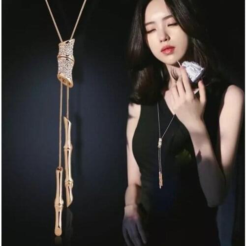 Slub Crystal Long Sweater Chain Necklace Vintage Accessary Crystal Collares Mujer Statement Necklace