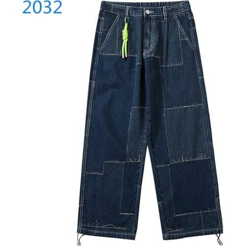 Fashion Mens Vintage Washed Jeans Hip Hop Cartoon Printed Loose Fit Denim Pants Harajuku Urban Style Dad Jean Trousers Male