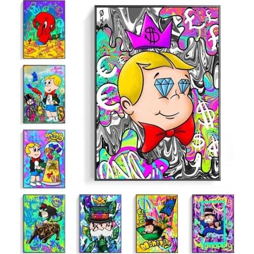 Graffiti Art Monopoly Money Poster Wall Art Canvas Painting Rich Man Street Wall Picture for Modern Living Room Home Decoration