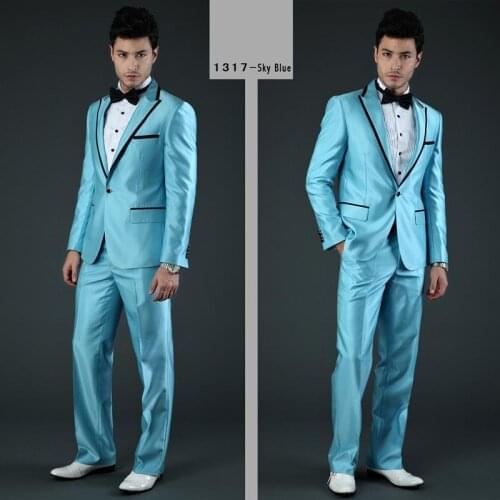 JELTONEWIN 2021 Groom Men Suit Sky Blue Satin Tuxedos For Men Custom Made Wedding Party Suits Groomsmen Costume Homme Mariage