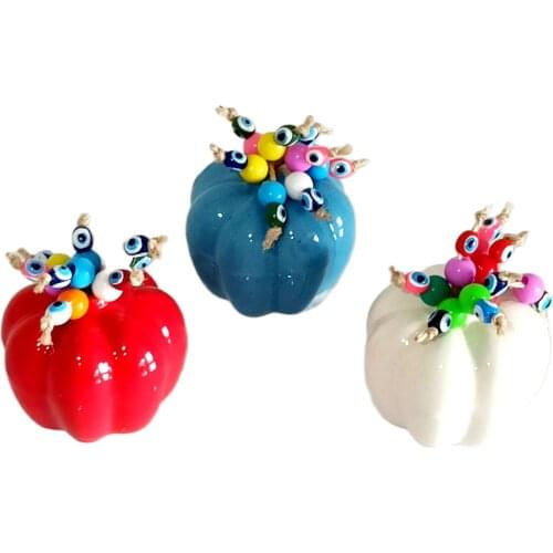 Evil Eye Beads Triple Pumpkin Ceramic Trinket