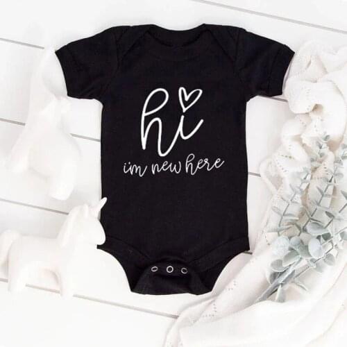 Hi I'm New Here Pattern Baby Boys Girls Unisex Bodysuits Baby Summer Short Sleeve Jumpsuit Casual Baby Shower Gift Infant Outfit