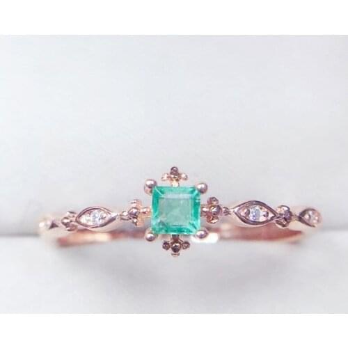 Per jewelry Natural real emerald square small ring Free shipping 0.25ct gemstone 925 sterling silver Fine jewelry Q2041611