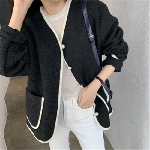 Fashion New Arrivals Tweed Coat Korean V-neck Single Breasted Long-sleeved Loose Stright Woolen Coat Winter 2020