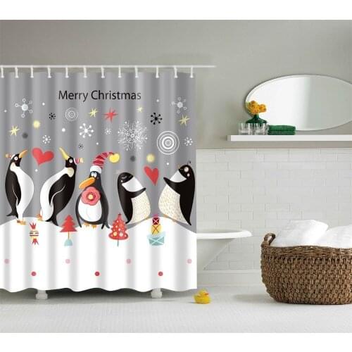 Bathroom Washable shower curtain Christmas penguin Prevent mold Eco-friendly Waterproof curtain with plastic hook TZ161127