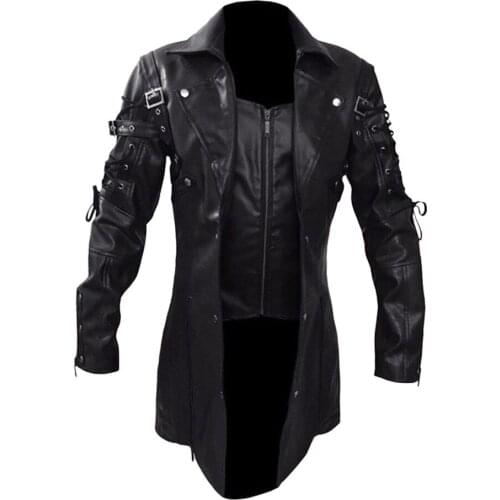 Men Leather Jacket Winter Waterproof Long Faux Fur Coats Men Leather Motorcycle Jackets Clothing Gothic Black Jacket Zipper