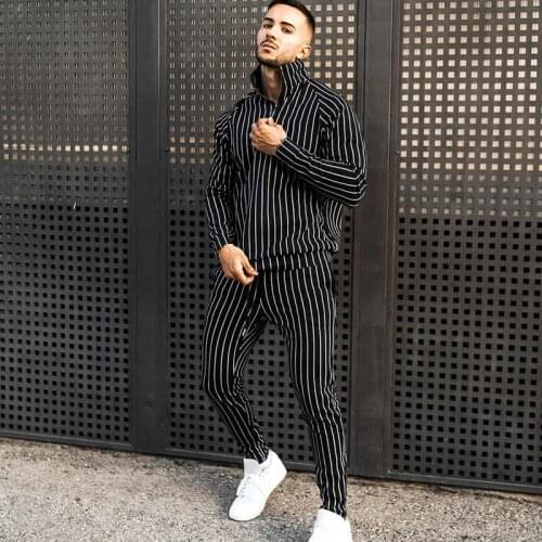 2021 Fashion Stripe Men Sweatshirt Clothing Two-piece Set Long Sleeve Hoodies+Pants Casual Sports Slim Hip Hop Suit For Men