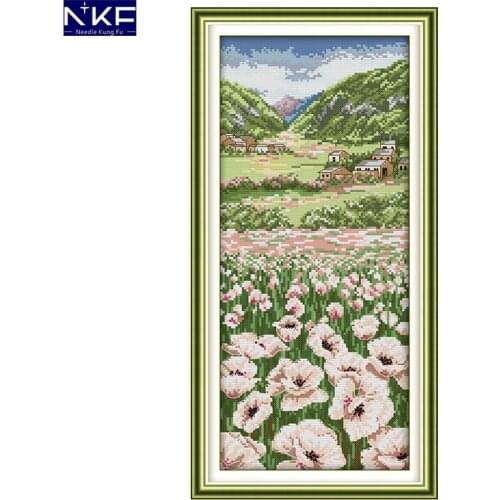 NKF Poppy Fields Stamped Cross Stitch Pattern DIY Kit Needlework Embroidery Sets Chinese Cross Stitch for Home Decor