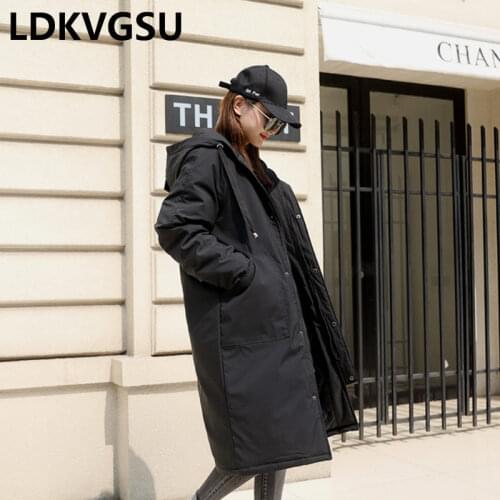 Parka Mujer Autumn Winter Cotton Padded Coat Women Fashion Loose Long Parkas Female Straight Hooded Army Green Overcoat Is1130