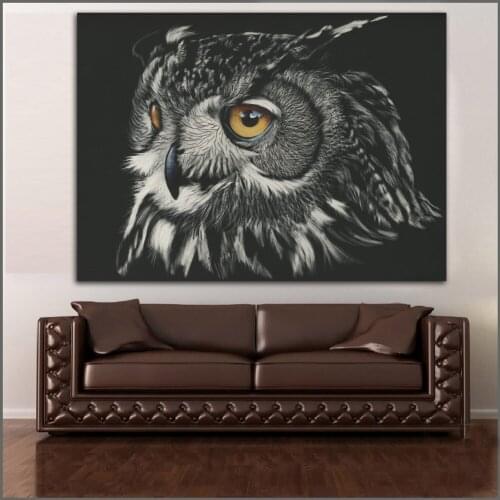 Printing Painting Art Owls Eyes Black background Head Beak Picture Home Decor Living Room Modern Canvas Print Paintings no frame