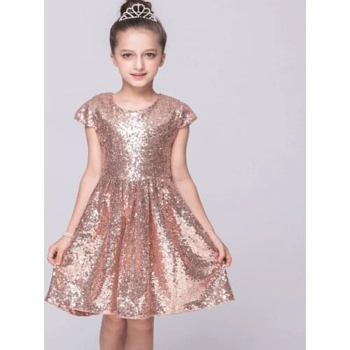 Girl Short Sleeve Sequins Princess Dresses Children Dresses