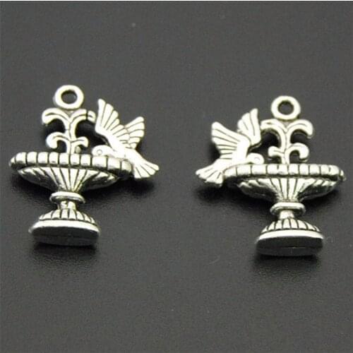 20PCS Silver Color At The Fountain Water Birds Charm Pendant For Diy Necklace Bracelet Jewelry Making A2253