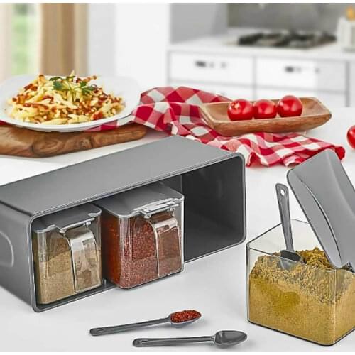 3'lü Spice Rack Set Transparent Layer Box Salt Pepper Cumin Powder Pepper Condiment Storage Container Kitchen Tableware Dinnerware Luxury Modern