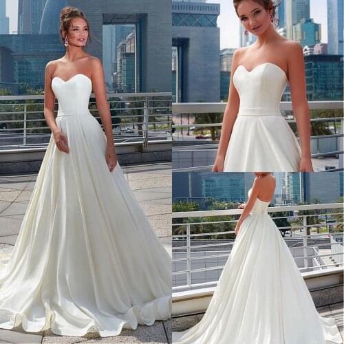 Simple Classic Satin Sweetheart Wedding Dresses A-Line Custom Made Lace Up Bridal Gowns Floor Length Wedding