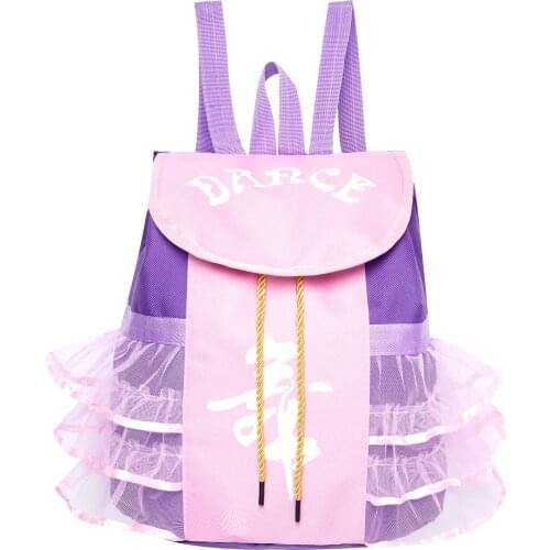 New Kids Girls Ballet Dance Gym Backpack Layers Ruffled Mesh Adorned Sides Drawstring Large Capacity Bag Waterproof Shoulder Bag