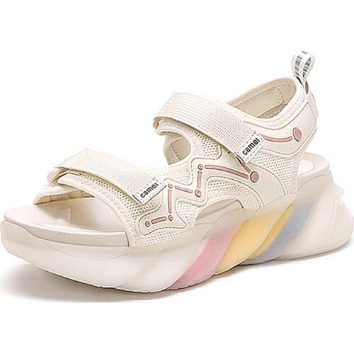 CAMEL 2021 New Platform Leisure Sport Sandals Women Summer Casual Thick Bottom Flat Sandals Comfortable Fashion Ladies Footwear