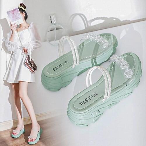 Two pearl sandals, fairy style, student thick bottom muffin shoes, 2021 new summer versatile slim Roman shoes