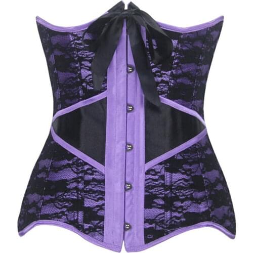 Sexy Purple Lace Corset Underbust Waist Corset for Women Boned Shaper Underwear Long Waist Belt S-XXL