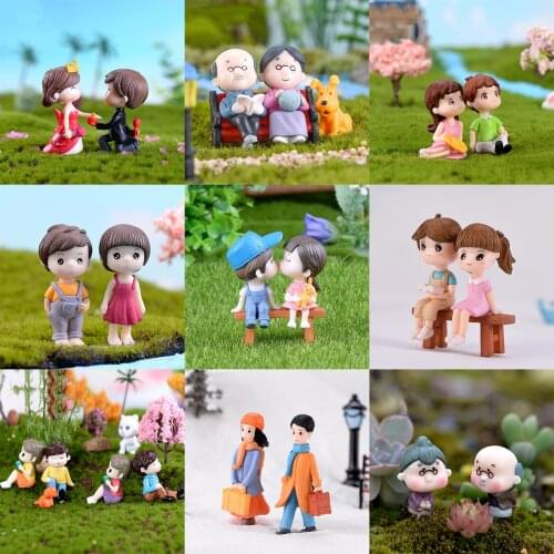 Sweety Lovers Couple Chair Figurines Miniatures Fairy Garden Gnome Moss Terrariums Resin Crafts Home Decoration