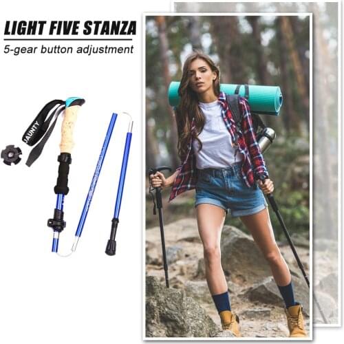 Telescopic Walking Stick Alloy Folding Trekking Hiking Cane Pole 5-Section Alpenstock for Outdoor Climbing Camping Accessories