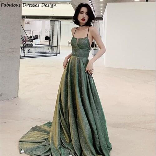 Gorgeous Bling Sequined Prom Dresses Long A Line Criss Cross Backless Evening Dress 2021 Party Halter Sweep Train Robe De Soiree