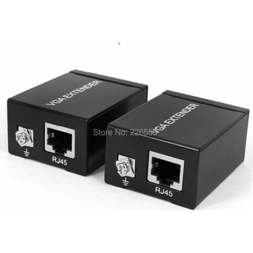 One Pair 60M VGA Extender Female To Lan Cat5 Cat5e RJ45 Ethernet Female Adapter Amplifier VGA Extender Converter