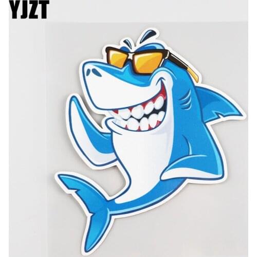 YJZT 12CMX14.5CM Blue Shark Car Sticker Cartoon Shark Pvc Decal Styling 6A-0056