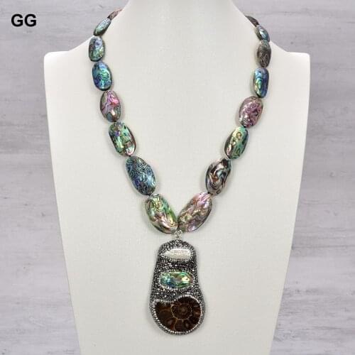GuaiGuai Jewelry 21'' 17x26MM Abalone Shell Necklace Biwa Pearl Snail Pendant
