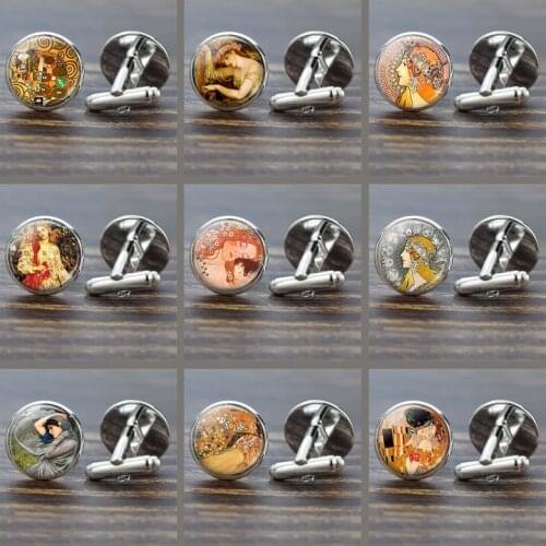 Klimts Kiss Cufflinks Best Man Cufflinks Men Wedding Cufflink Art Oil Painting Klimt Suit Shirt Cuff Links Glass Jewelry
