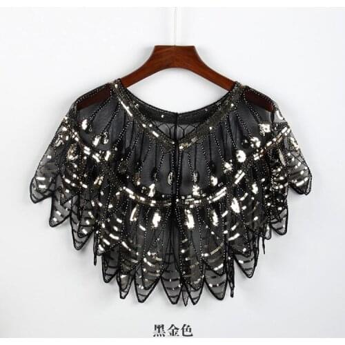 Womens 1920s Wedding Wrap Bridal Shawl Gatsby Evening Bolero Flapper Cape New Lace Sequins 7430