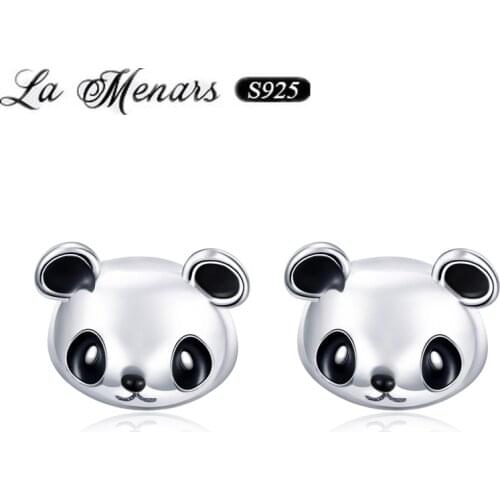 La Menars New Lovely Panda Stud Earrings For Women 2021 Original European Style Genuine 925 Sterling Silver Jewelry With Enamel