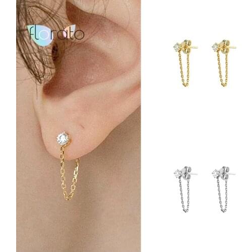 925 Sterling Silver Crystal Zircon Pendant Chain Stud Earrings For Women Gold Silver Stud Earrings Wedding Party Fashion Jewelry