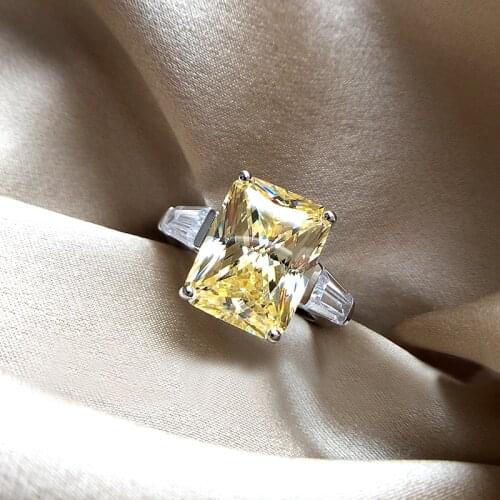 18K White Gold 3 Carat Princess Cut Center Yellow Moissanite Side Baguette Engagement Ring For Woman Popular Design Ring1484