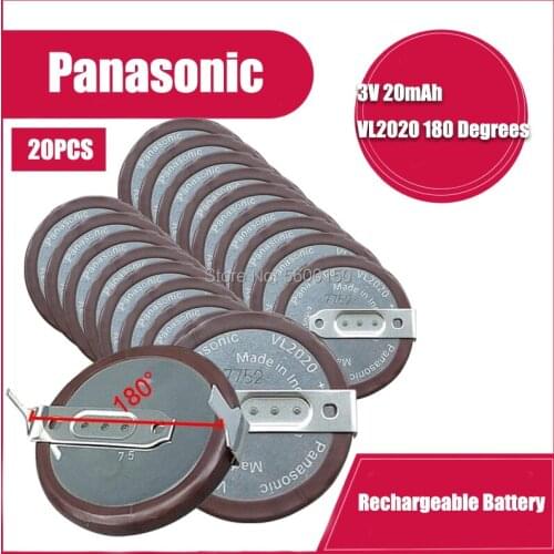20PCS Panasonic VL2020 with 2 Pin Horizontal 180 Degrees Legs Lithium Button Coin Cell Batteries VL 2020 for BMW Remote Key