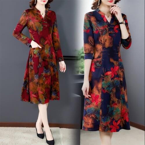 2021 Elegant Party Bodycon Vestidos Korean Women Vintage Casual Floral Plus Size Midi Dress Spring Autunm Chinese Style Dresses