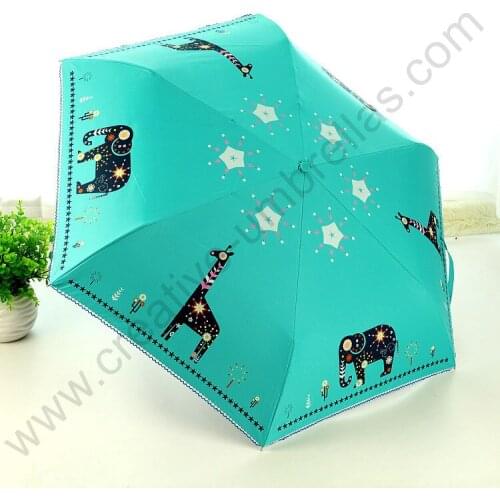 4pcs/lot) 4colour optional Three fold 210T pongee 4 times black coating UV protecting embroidery lace Elephant&deer umbrellas