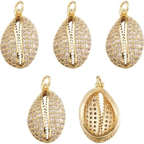 5pcs Brass Micro Pave Cubic Zirconia Cowriel Shell Pendants for bracelets necklace jewelry making Decor