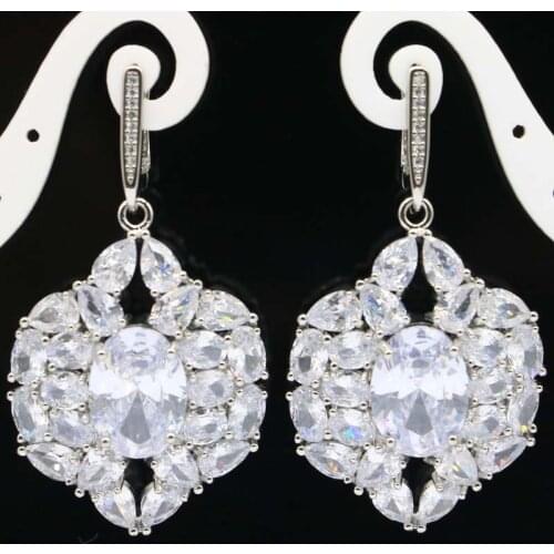 78x25mm Fancy Long Big Created 16g London Blue Topaz White Bright Zircon For Ladies Silver Earrings Eye Catching Drop Shipping