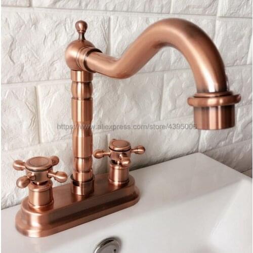 Antique Red Copper Dual Handle Swivel Bathroom Kitchen Sink Faucet Mixer Tap 2 Hole Hot and Cold Water Brg044