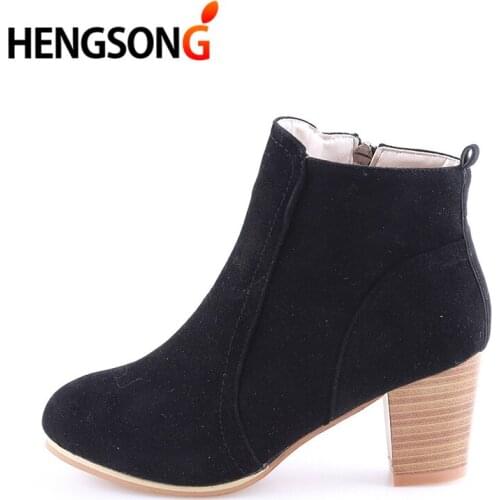 Spring Autumn Ankle Boots Pointed Toe Zipper Women Thick Square Heel Martin Boots Lady Worker Boots Size 35-40 RD400000