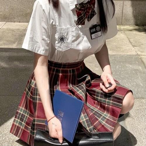 Hawthorn lattice skirt jk Xiaolan short-sleeved embroidery suit college style 2021 new college style small fresh