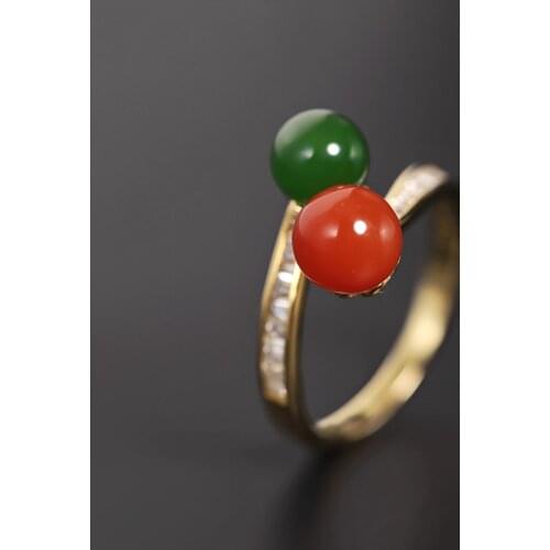 DAIMI South Red Agate Hetian Jasper Ring Natural Gemstones Heaven Genuine 925 Sterling Silver Open Ring Gift