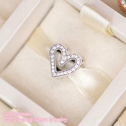 Mothers Day 100% 925 Sterling Silver Sparkling Freehand Heart Charm beads Fits Original Pandora bracelets Jewelry Making